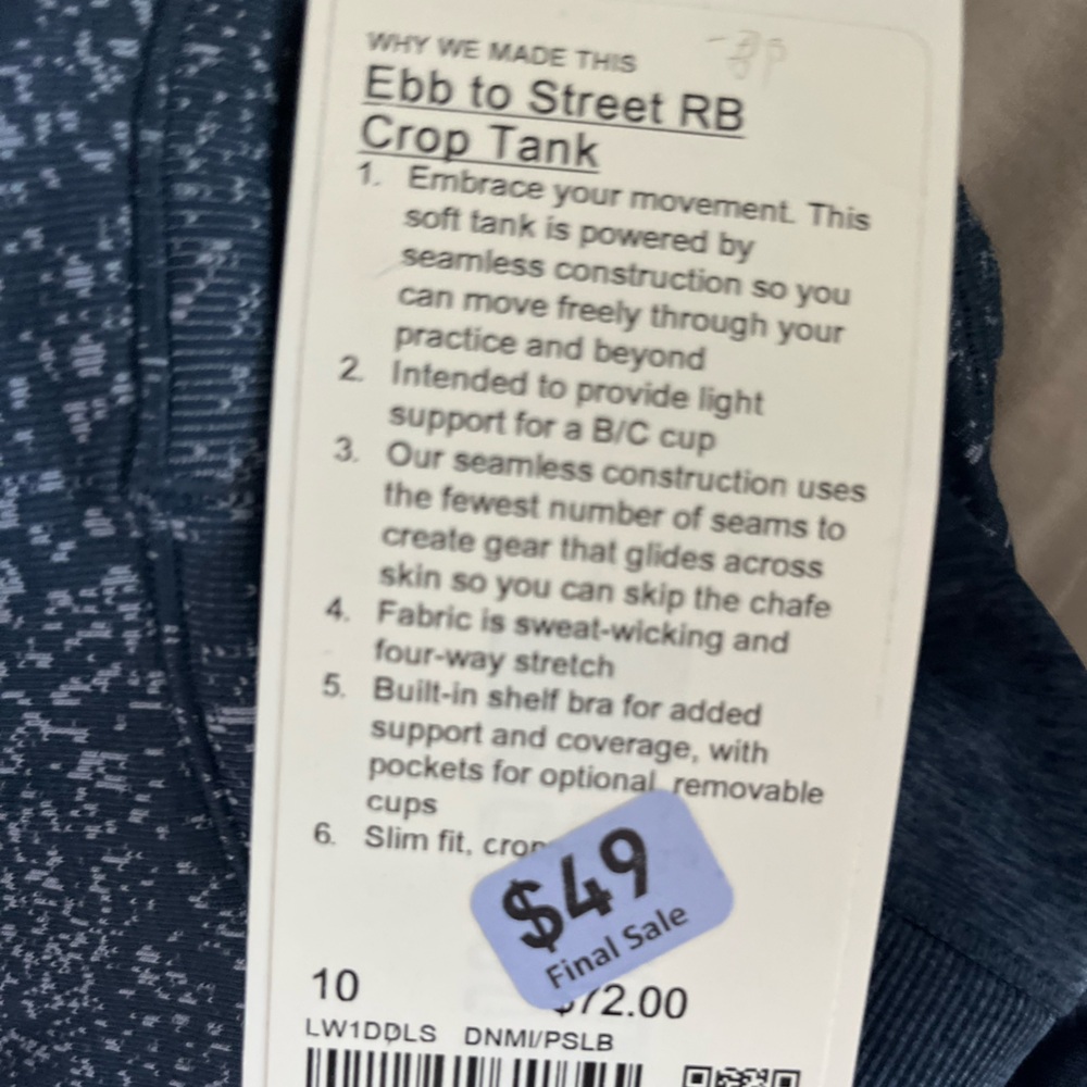 Lululemon Ebb to Street RB Crop Tank